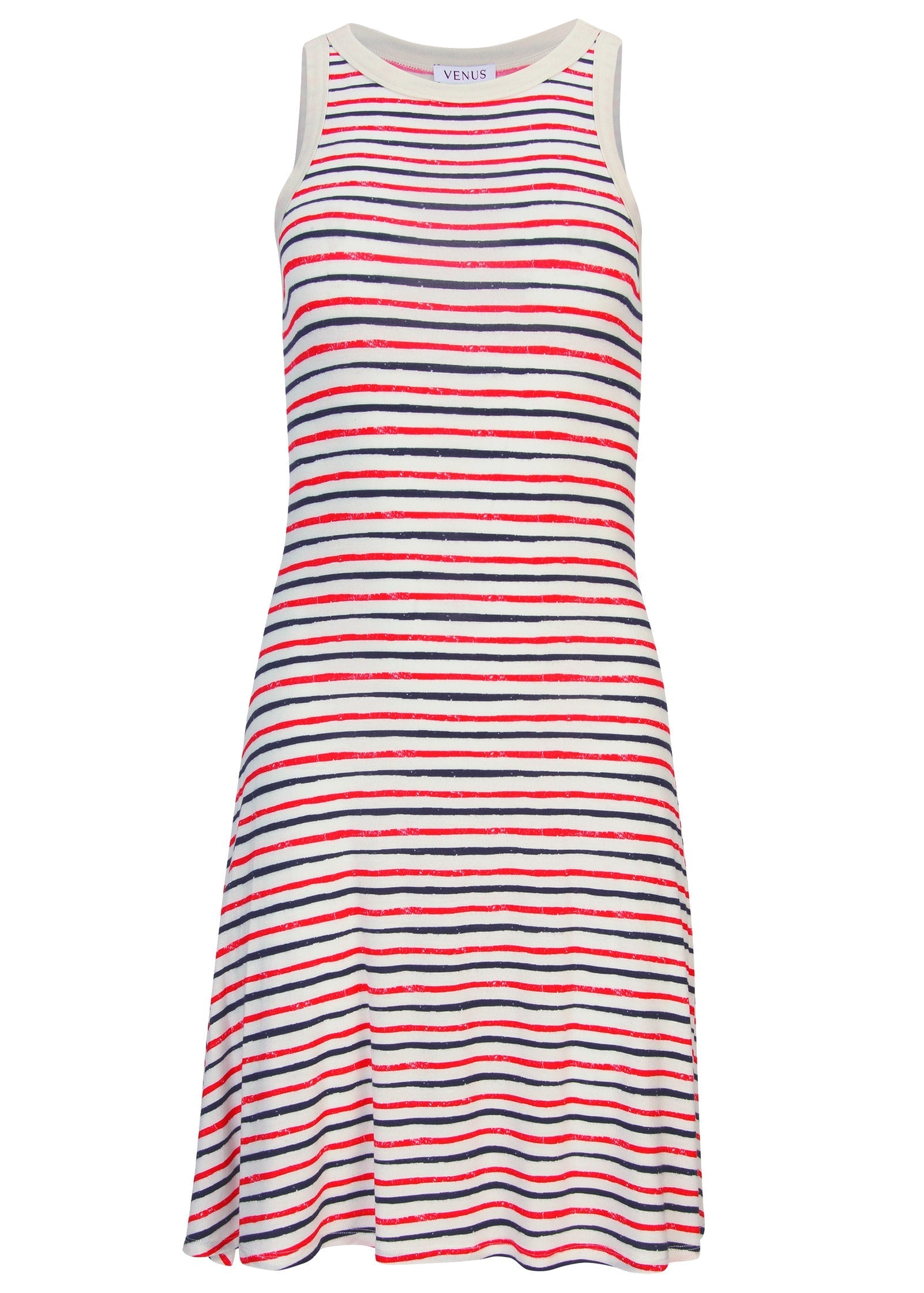 Printed Fit And Flare Dress - Tricolor Boardwalk Stripe | Venus Affordable