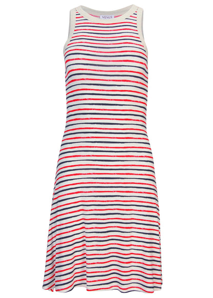 Printed Fit And Flare Dress - Tricolor Boardwalk Stripe | Venus Affordable