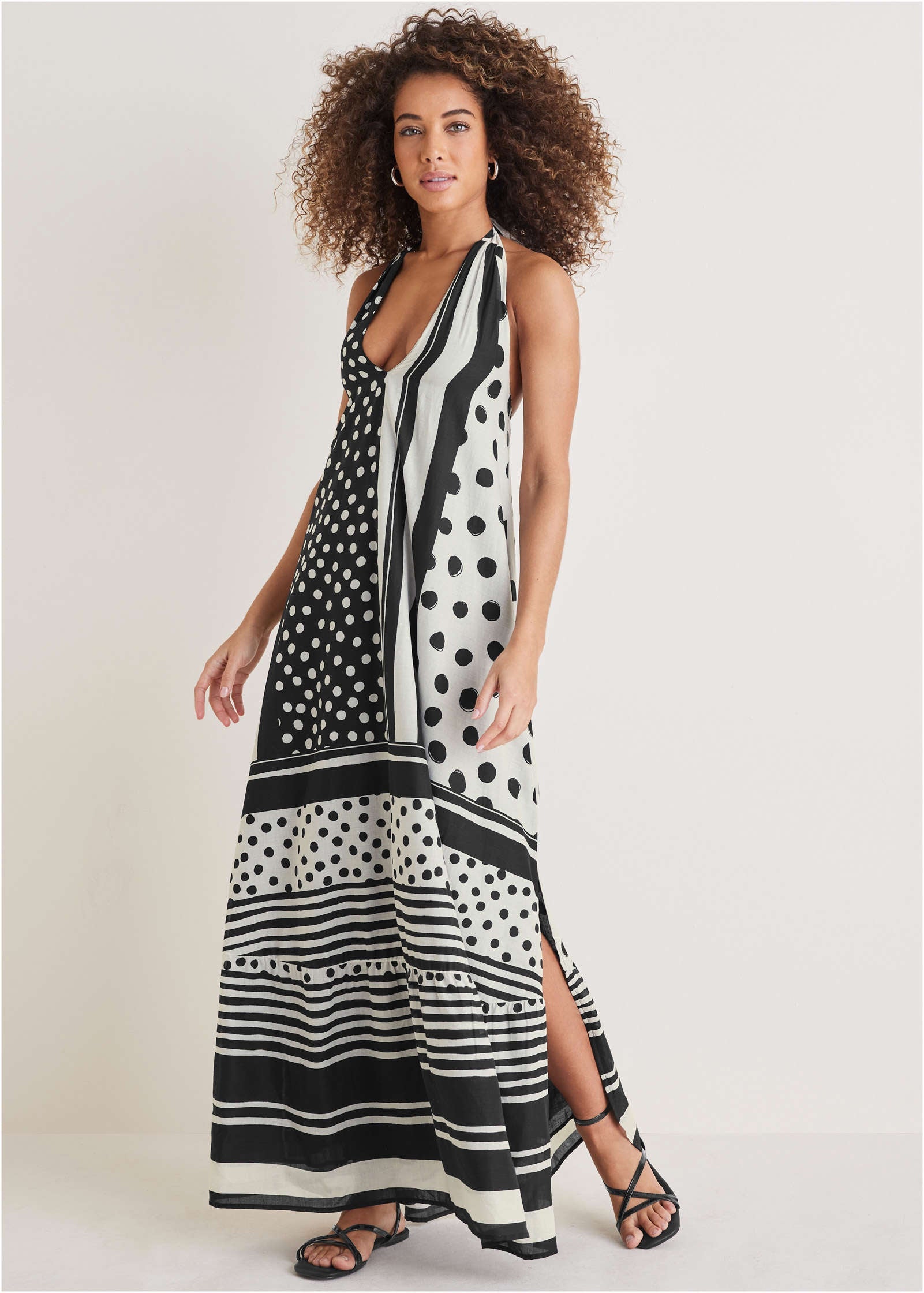 Deep V Halter Maxi Dress - Modern Dot Stripe | Venus Budget Friendly
