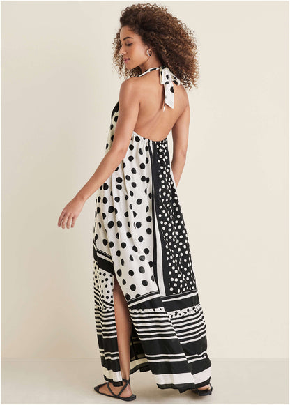 Deep V Halter Maxi Dress - Modern Dot Stripe | Venus Budget Friendly