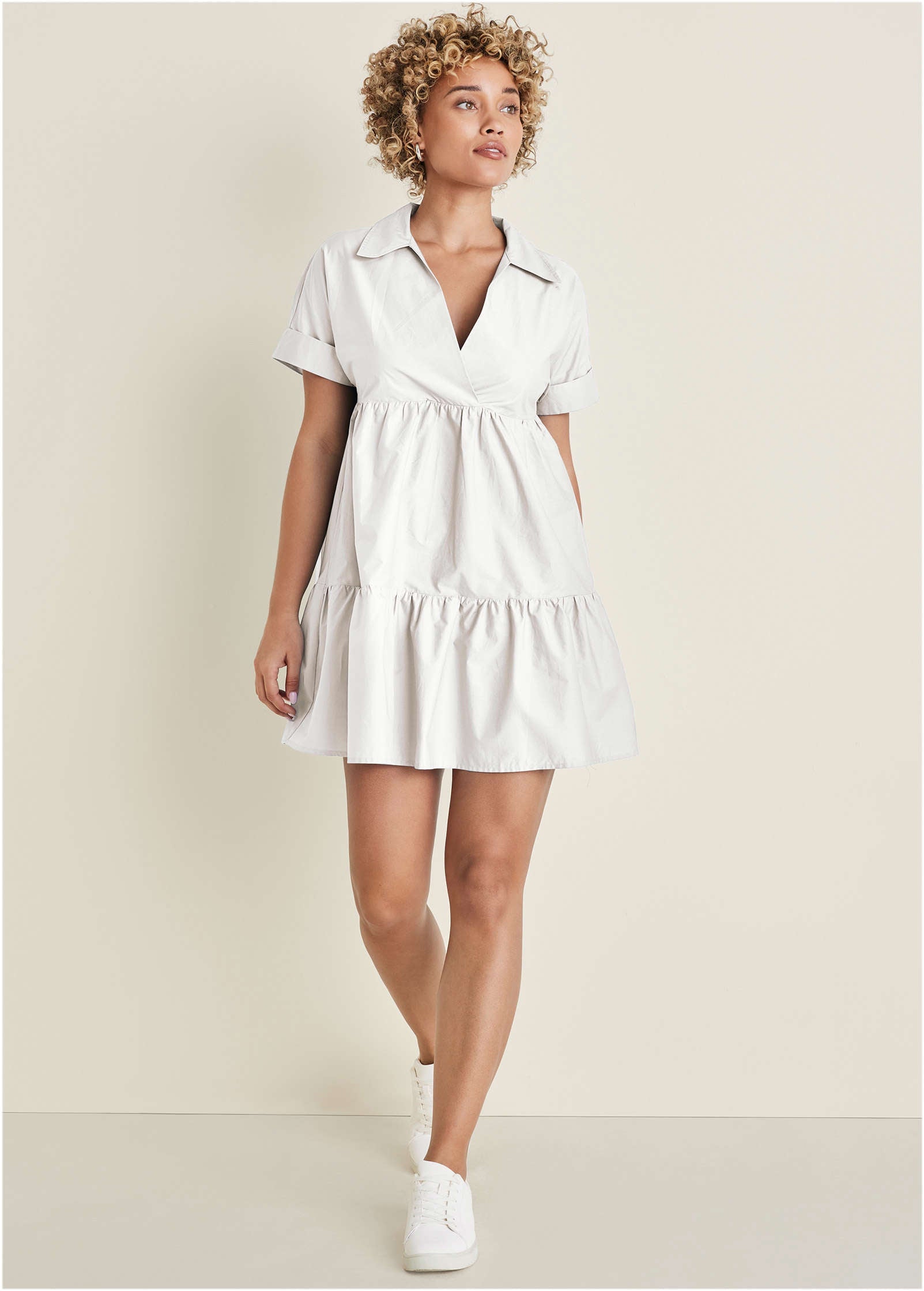 Cotton Poplin Tiered Dress - Cloud Dancer | Venus Special Offer