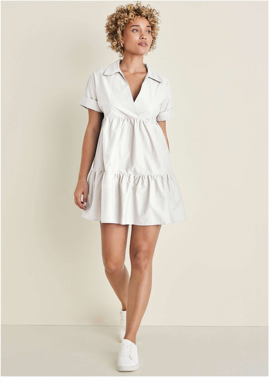Cotton Poplin Tiered Dress - Cloud Dancer | Venus Special Offer