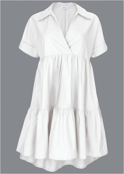 Cotton Poplin Tiered Dress - Cloud Dancer | Venus Special Offer