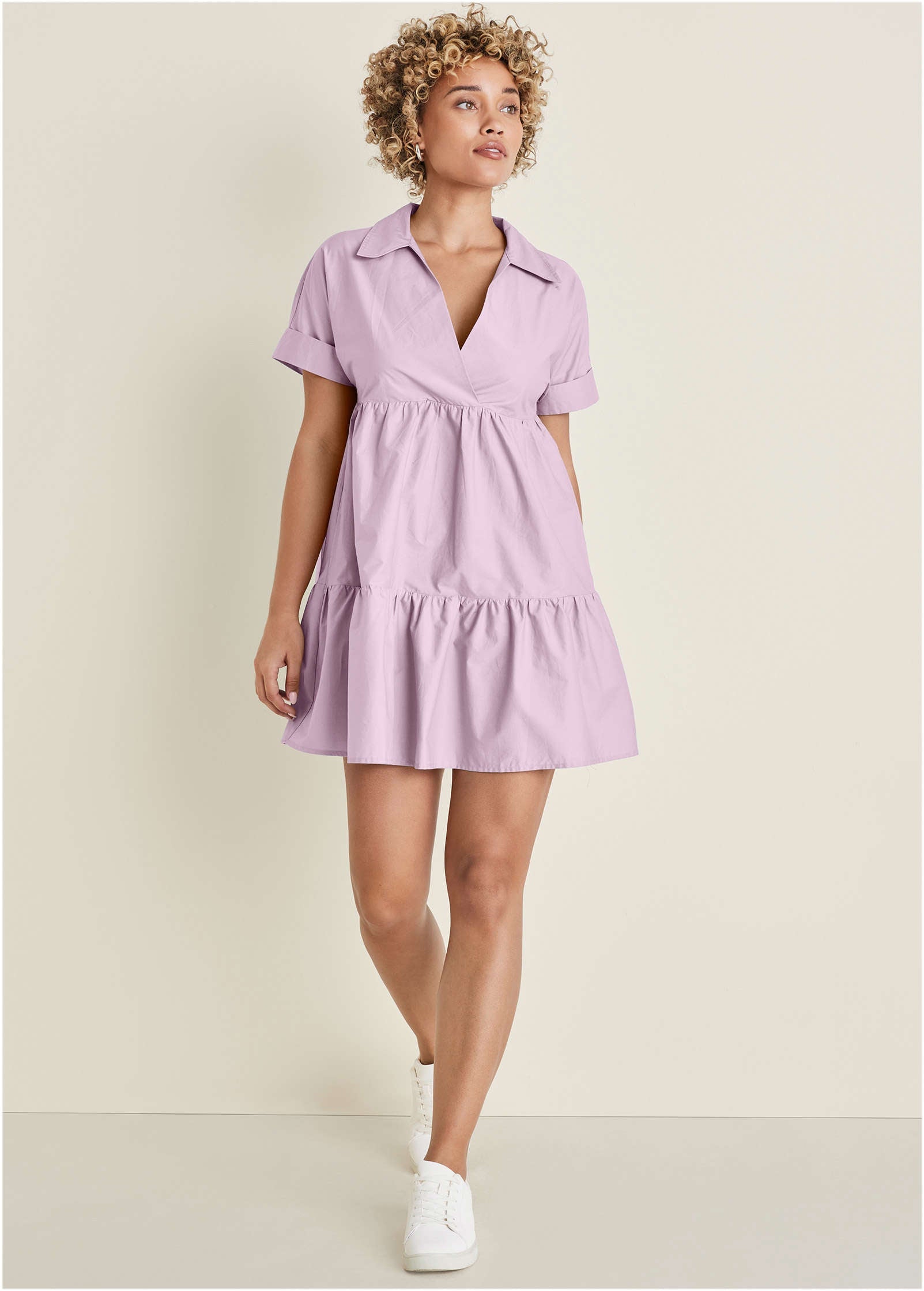 Cotton Poplin Tiered Dress - Lilac | Venus Featured