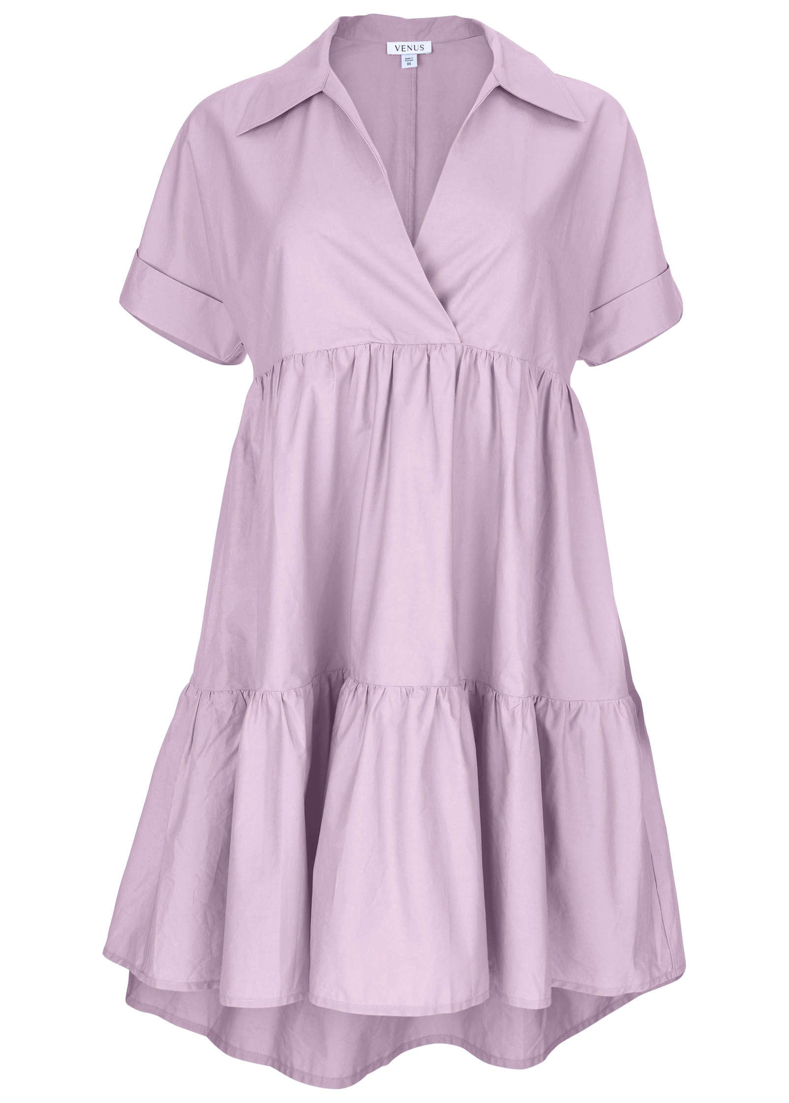 Cotton Poplin Tiered Dress - Lilac | Venus Featured