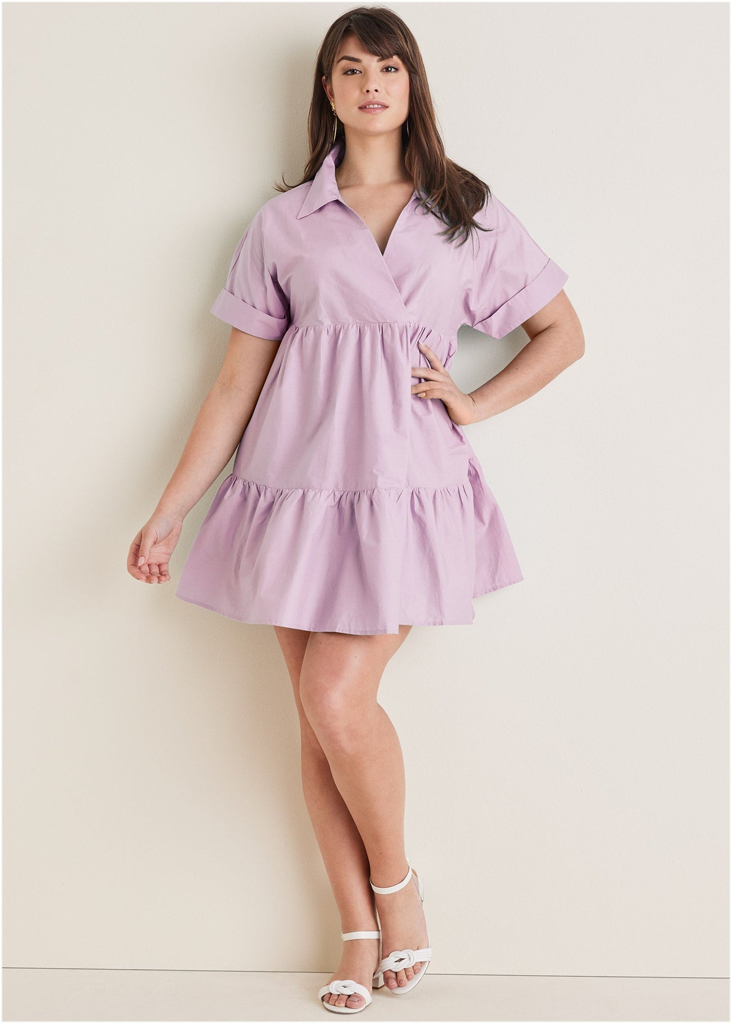 Cotton Poplin Tiered Dress - Lilac | Venus Featured