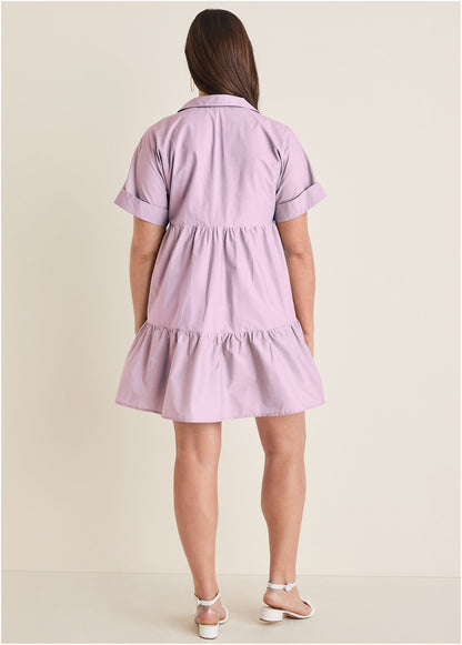 Cotton Poplin Tiered Dress - Lilac | Venus Featured