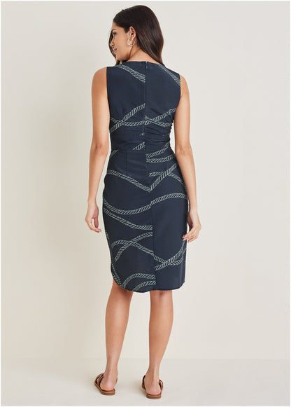 Ruched Side High Low Dress - Yacht Rope Print | Venus Popular Choice