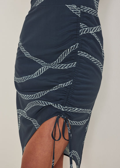 Ruched Side High Low Dress - Yacht Rope Print | Venus Popular Choice