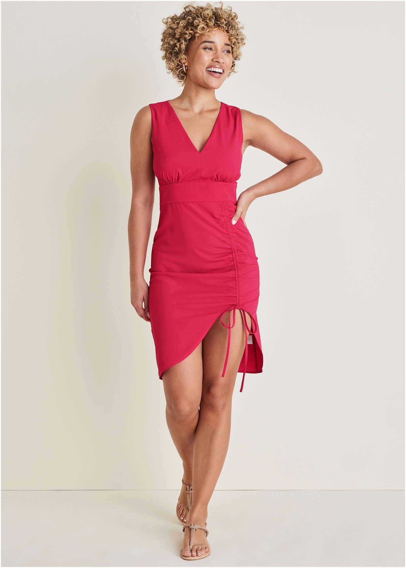 Ruched Side High Low Dress - Persian Red | Venus Best Seller