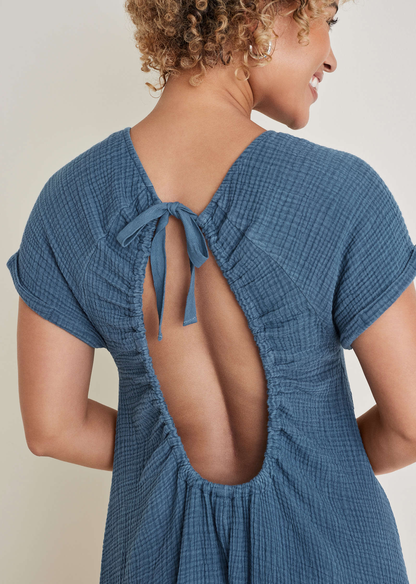 Short Sleeve Gauze Mini - Medium Blue | Venus Customer Favorite