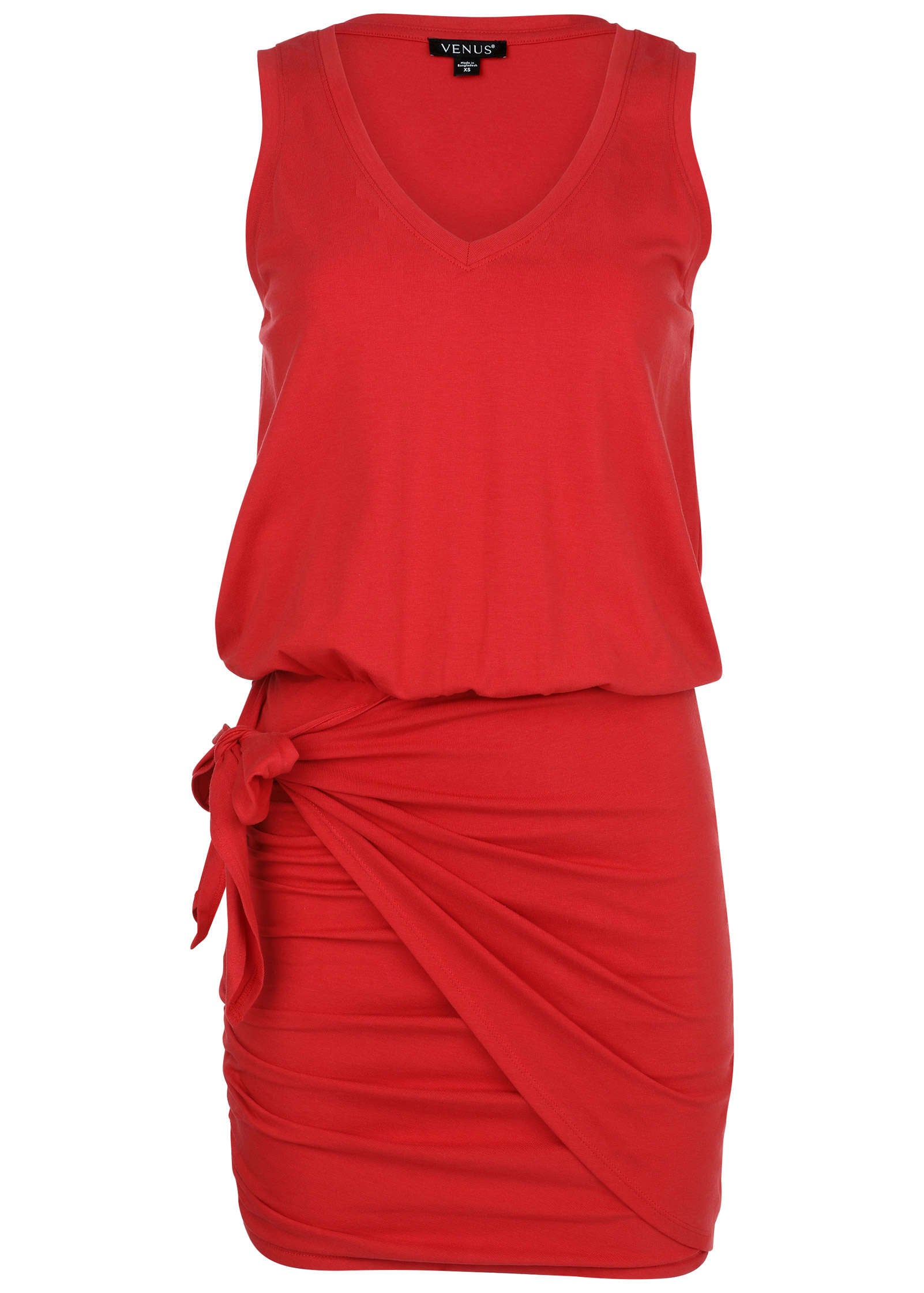 V-Neck Side Wrap Mini Dress - Rococco Red | Venus Sale