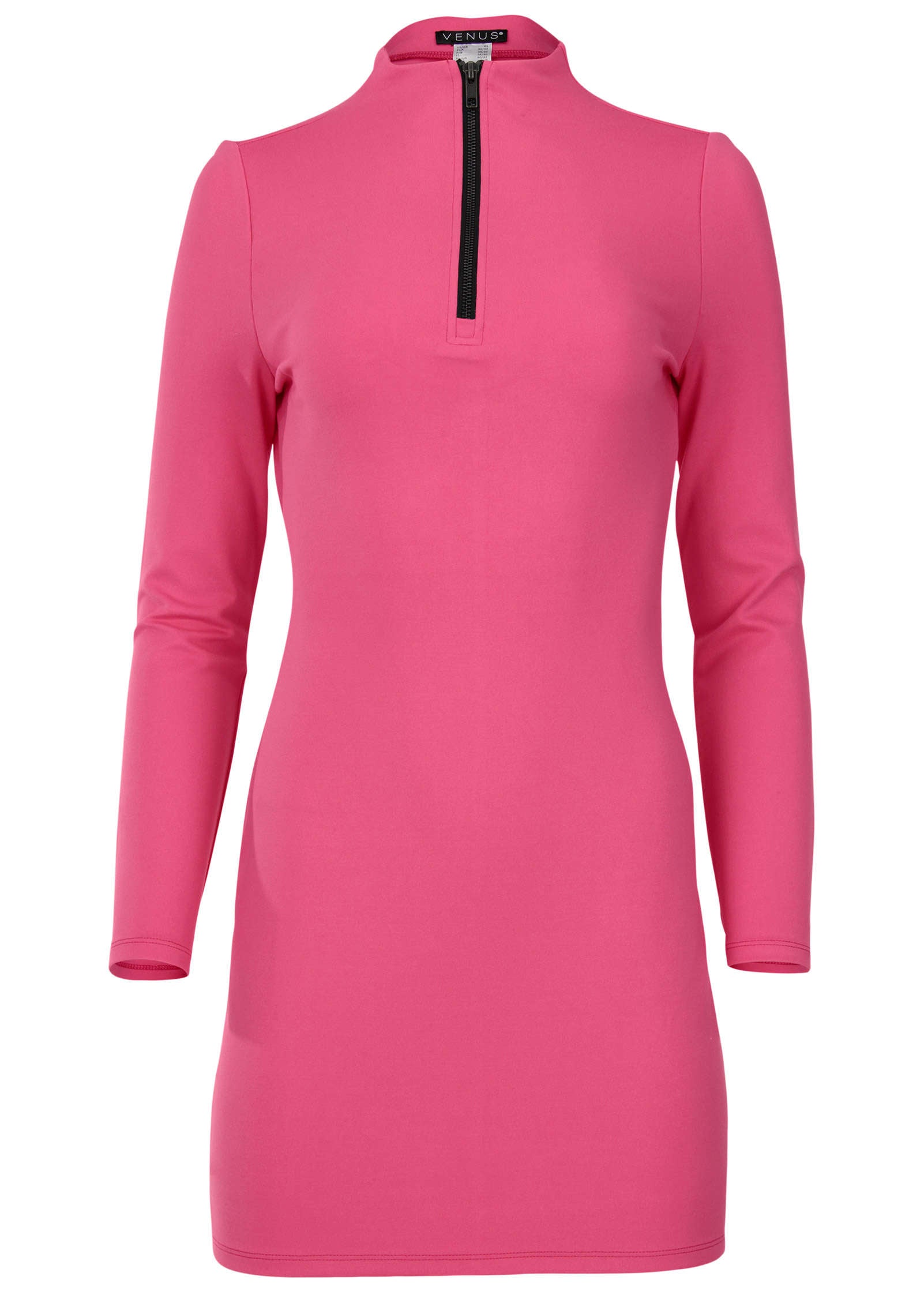 Ponte Zip Front Mini Dress - Hot Pink | Venus Budget Friendly