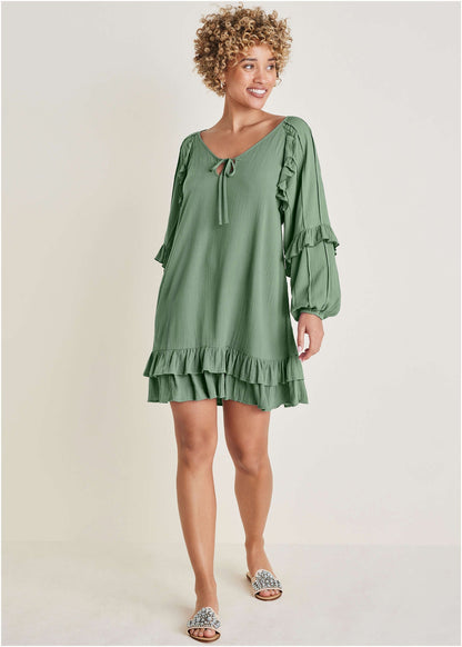 Ruffle Mini Dress - Basil | Venus Great Deal