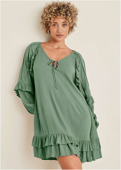Ruffle Mini Dress - Basil | Venus Great Deal