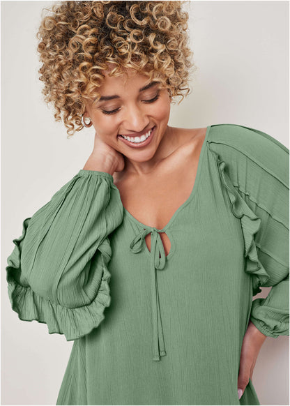 Ruffle Mini Dress - Basil | Venus Great Deal