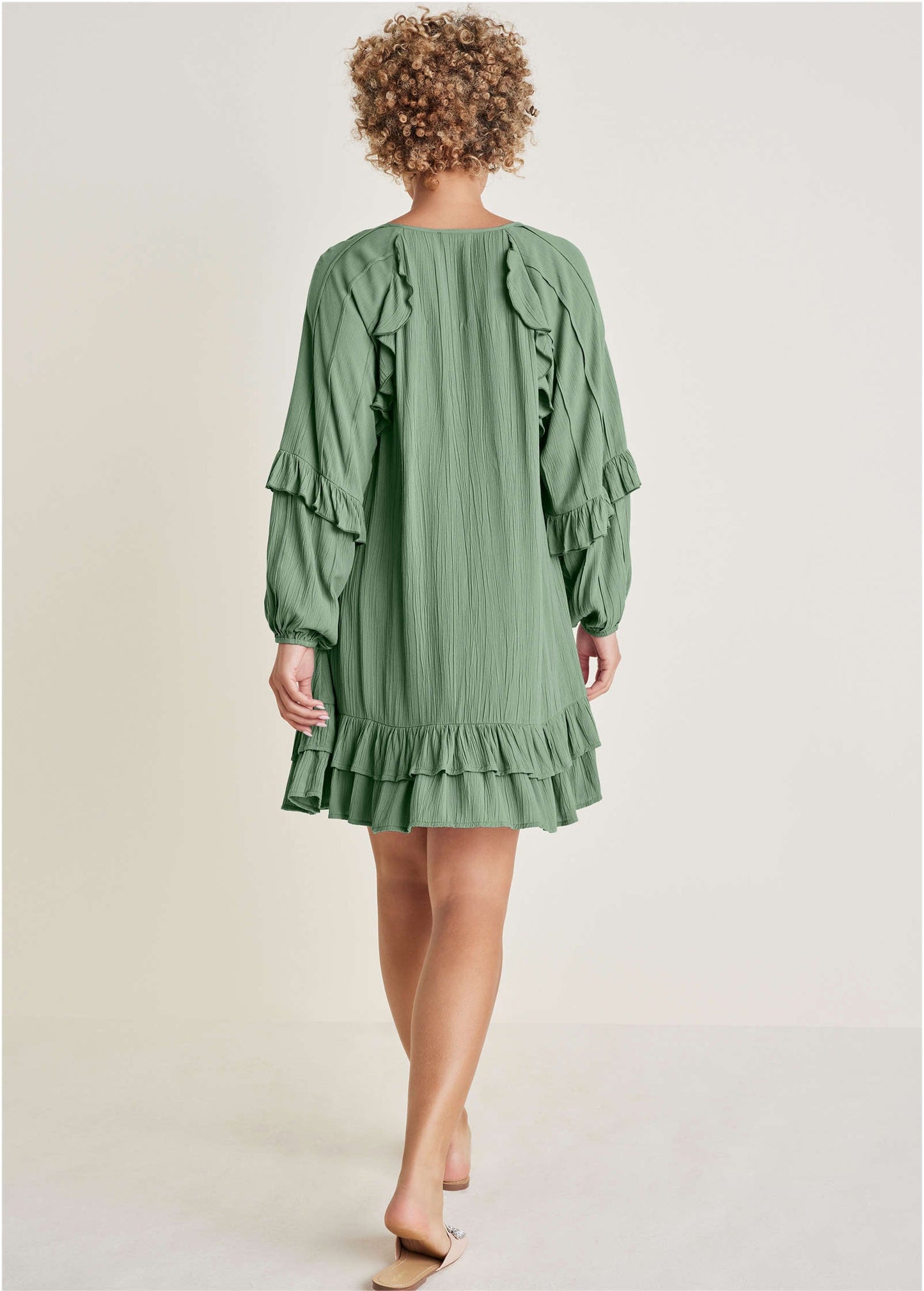 Ruffle Mini Dress - Basil | Venus Great Deal