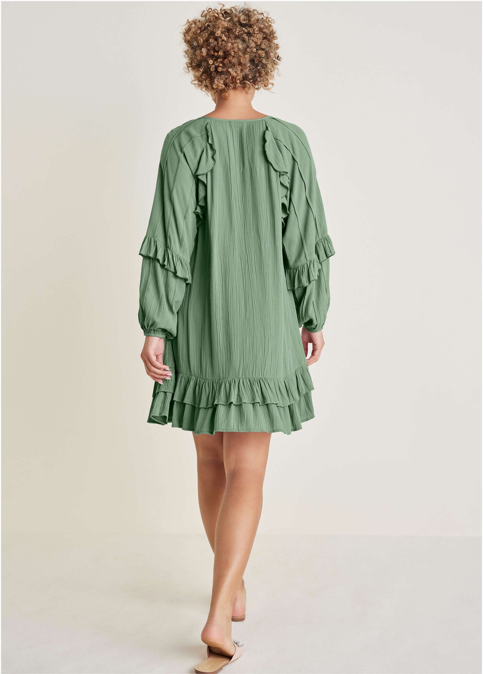 Ruffle Mini Dress - Basil | Venus Great Deal
