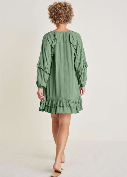 Ruffle Mini Dress - Basil | Venus Great Deal