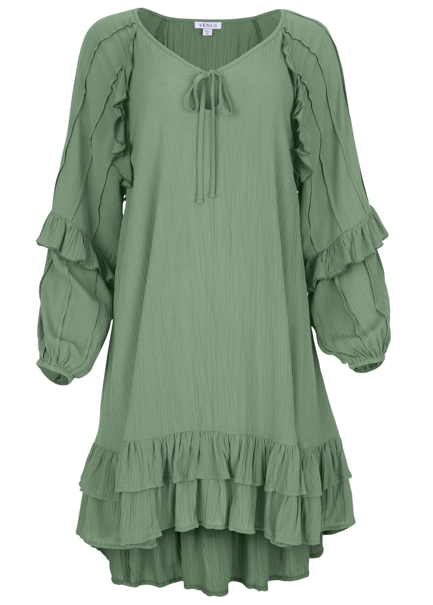 Ruffle Mini Dress - Basil | Venus Great Deal