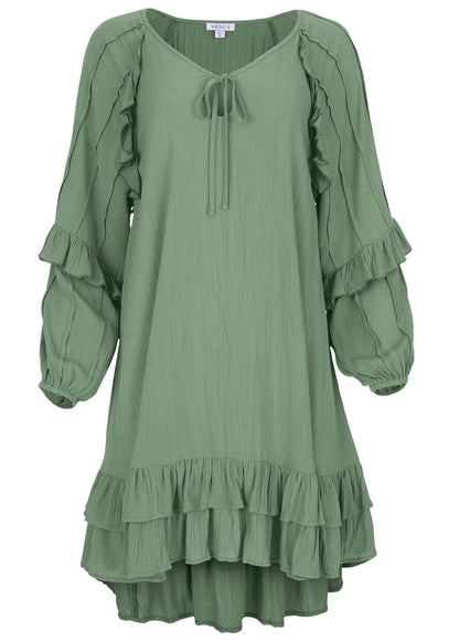 Ruffle Mini Dress - Basil | Venus Great Deal