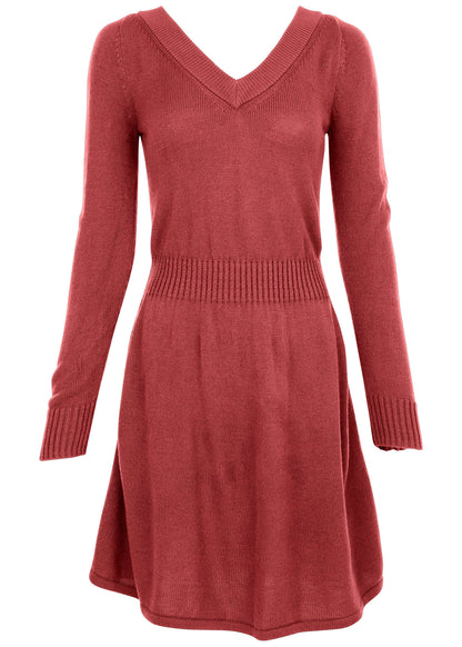 V-Neck Mini Sweater Dress - Mineral Red | Venus Featured