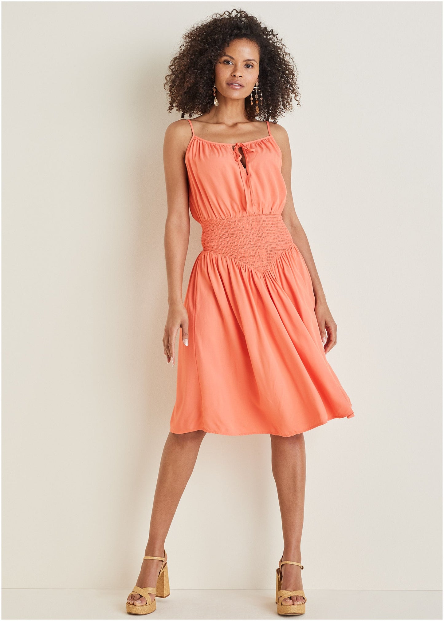 Smocked Midi Dress - Burnt Coral | Venus Popular Choice