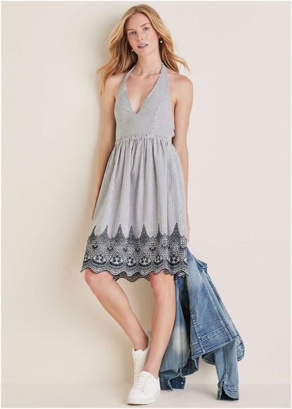 Embroidered Midi Dress - Black & Ecru | Venus Best Seller