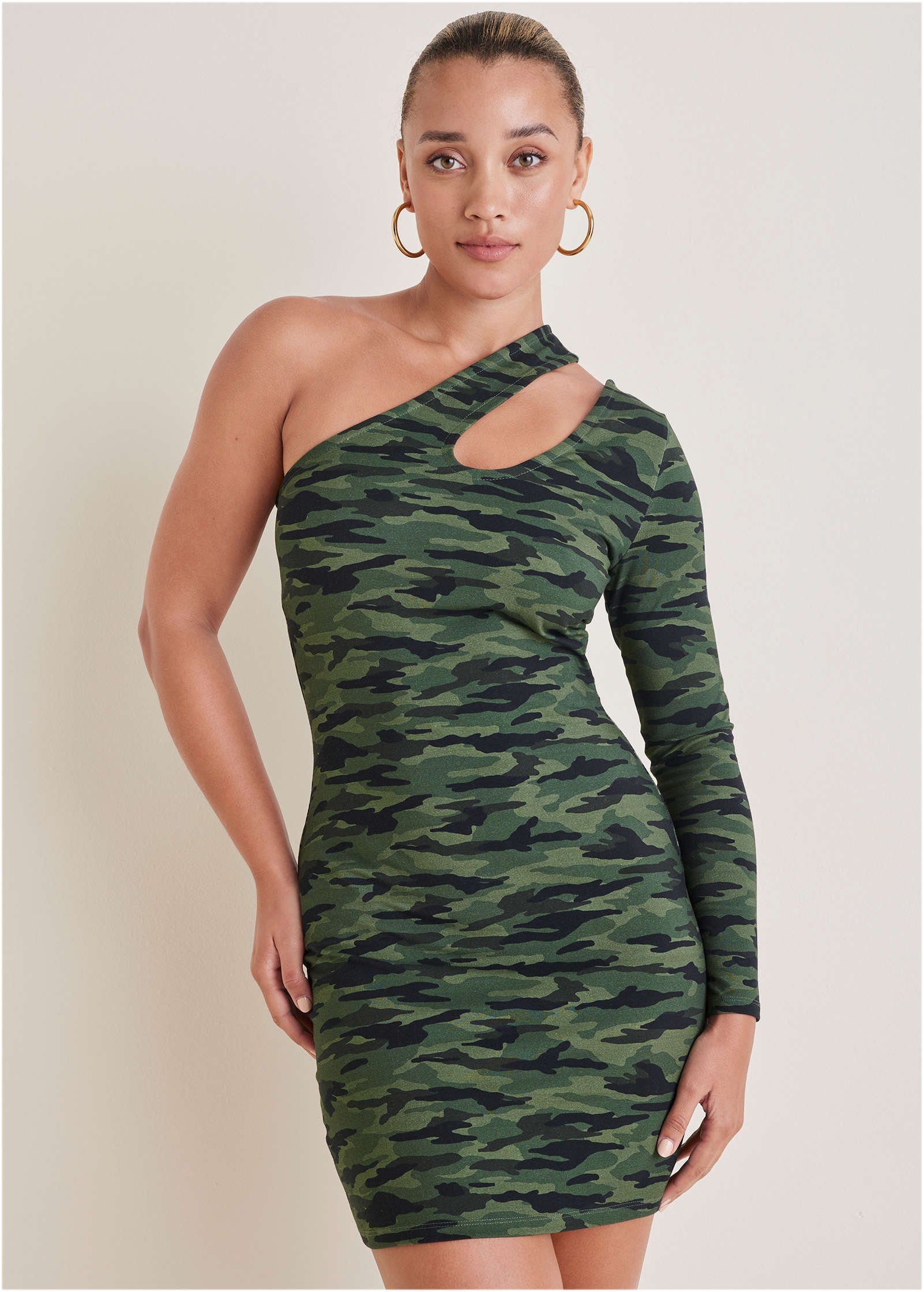 One-Shoulder Cutout Mini Dress - Rebel Camo | Venus Limited Edition
