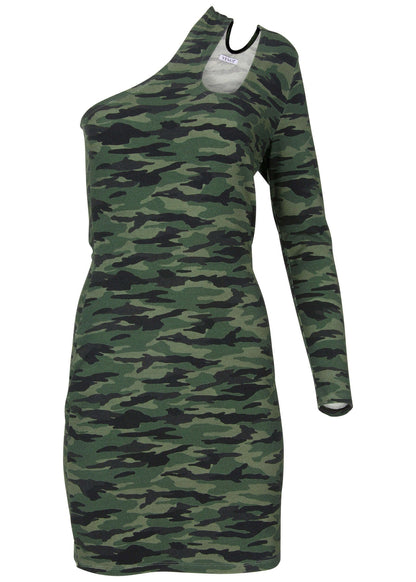 One-Shoulder Cutout Mini Dress - Rebel Camo | Venus Limited Edition