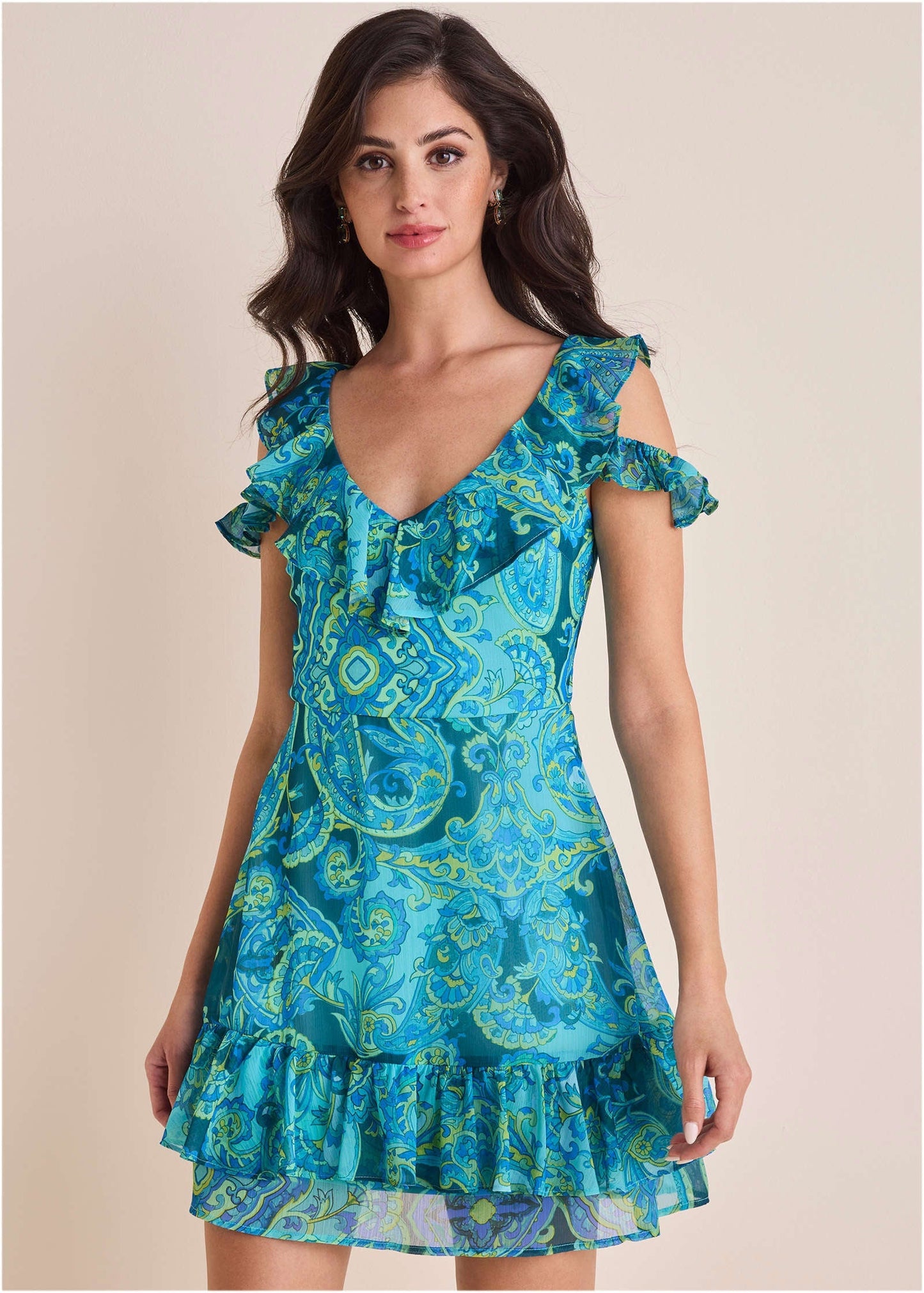 Paisley Ruffle Mini Dress - Garden Paisley | Venus Affordable