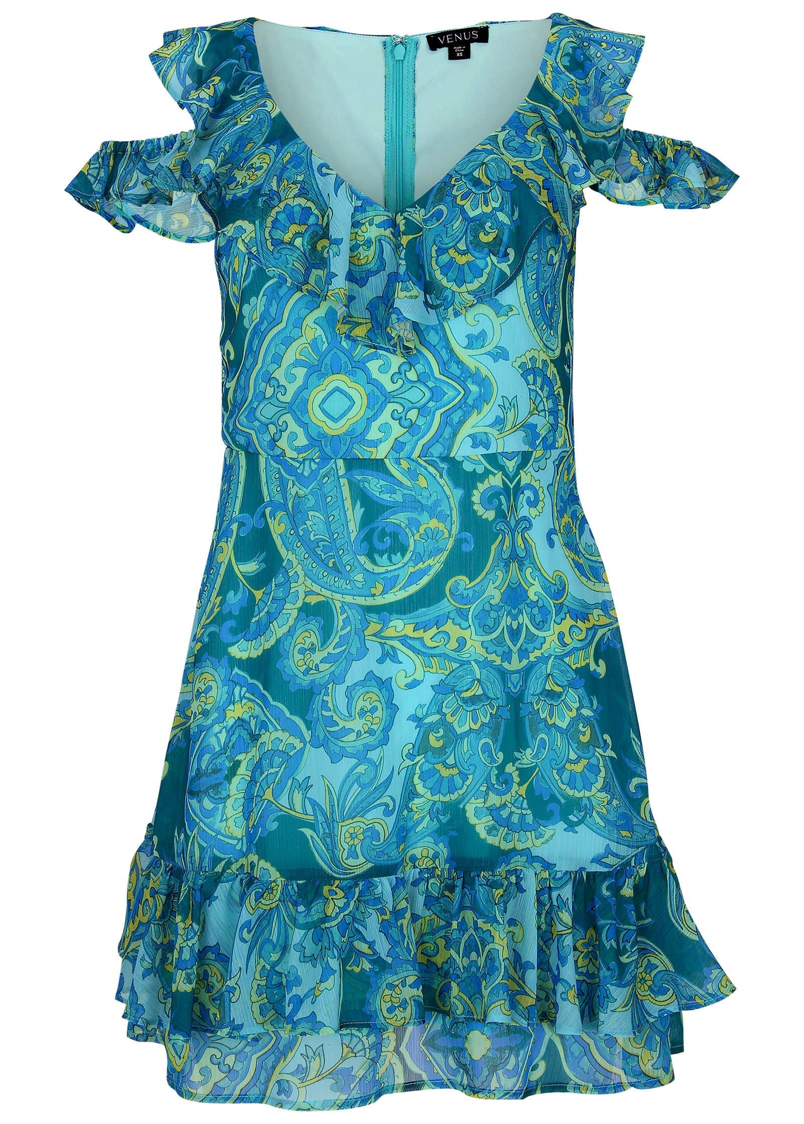Paisley Ruffle Mini Dress - Garden Paisley | Venus Affordable