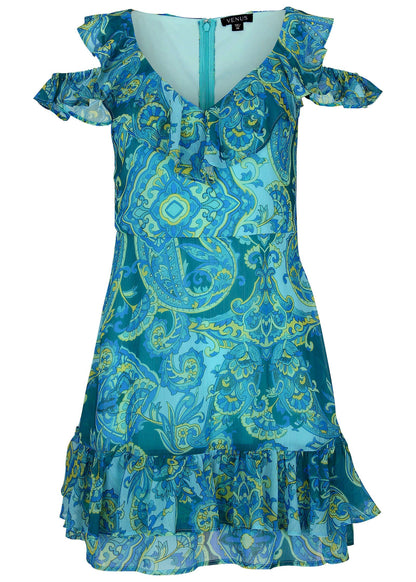 Paisley Ruffle Mini Dress - Garden Paisley | Venus Affordable