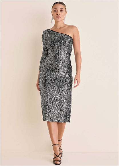 All Over Sequin Midi Dress - Silver | Venus Great Deal