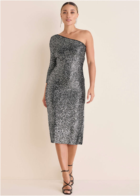 All Over Sequin Midi Dress - Silver | Venus Great Deal