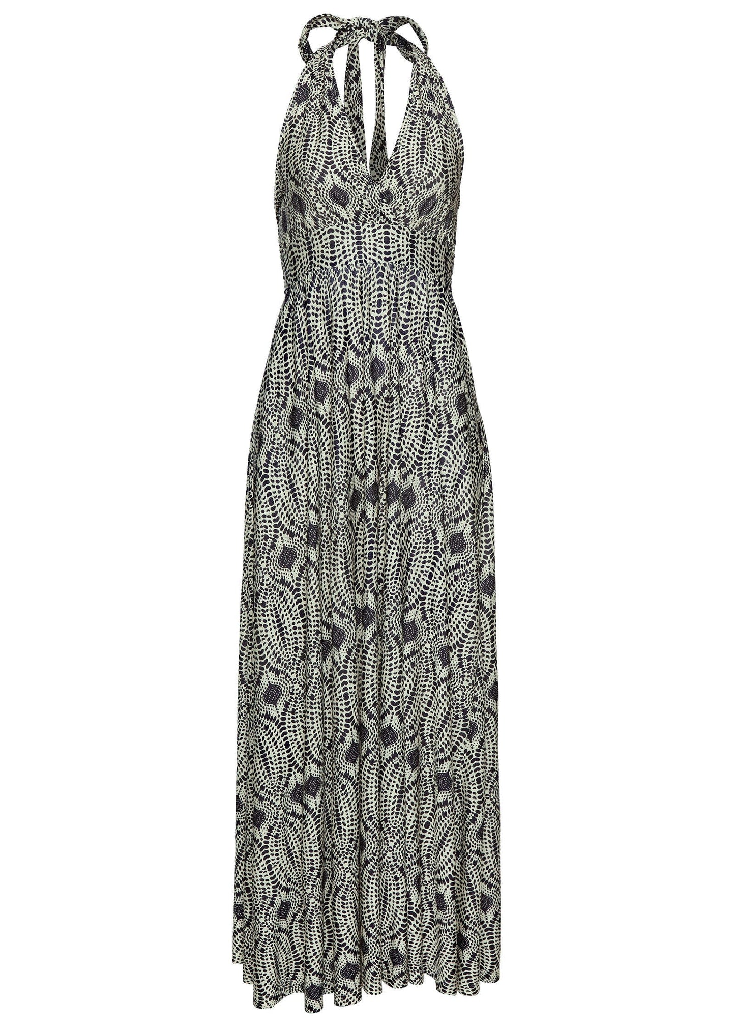 Print Halter Maxi Dress - Navy & Tan | Venus Featured
