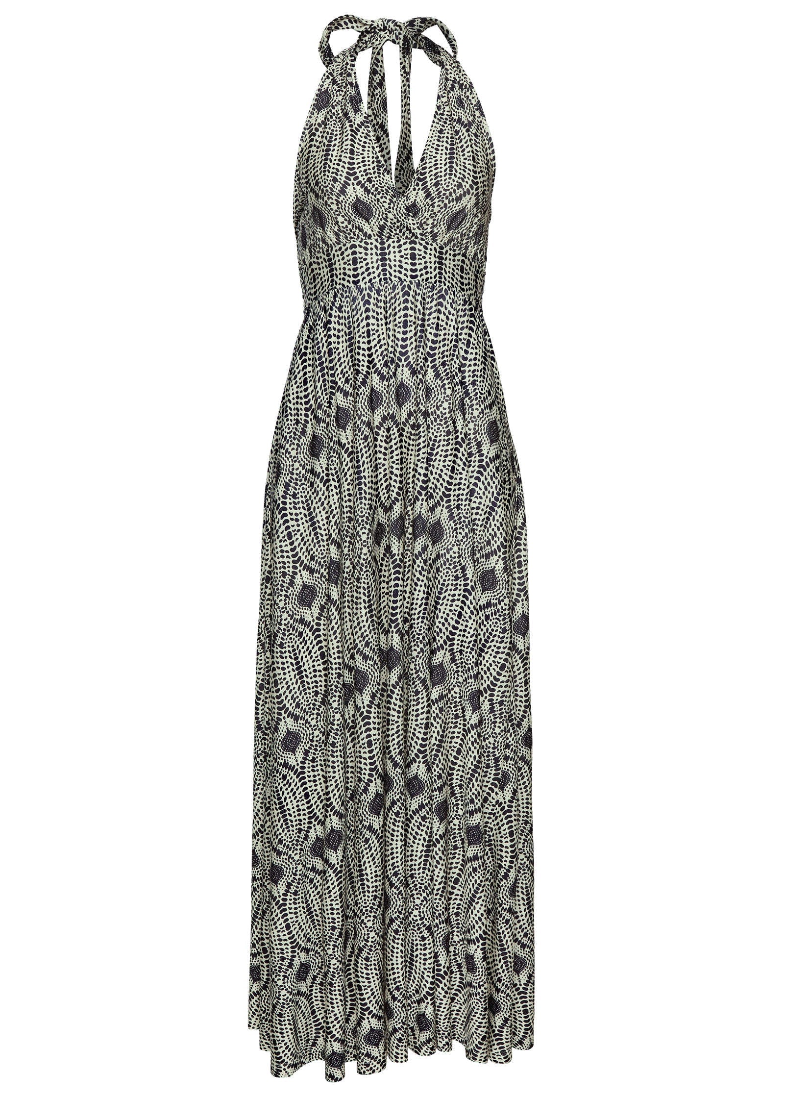 Print Halter Maxi Dress - Navy & Tan | Venus Featured