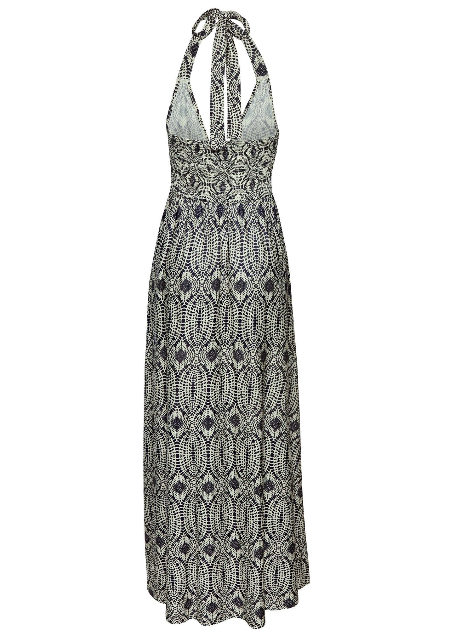 Print Halter Maxi Dress - Navy & Tan | Venus Featured