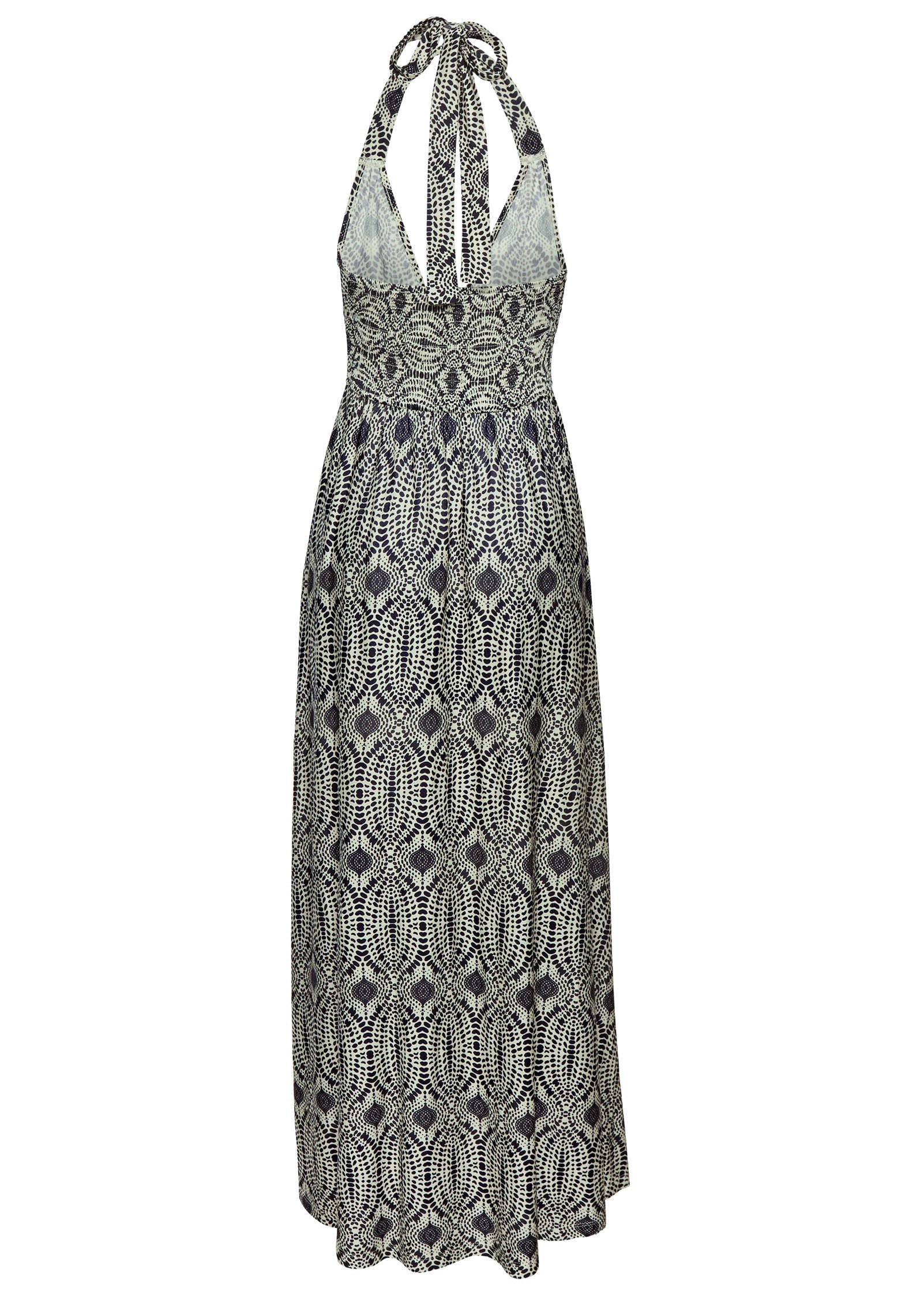 Print Halter Maxi Dress - Navy & Tan | Venus Featured