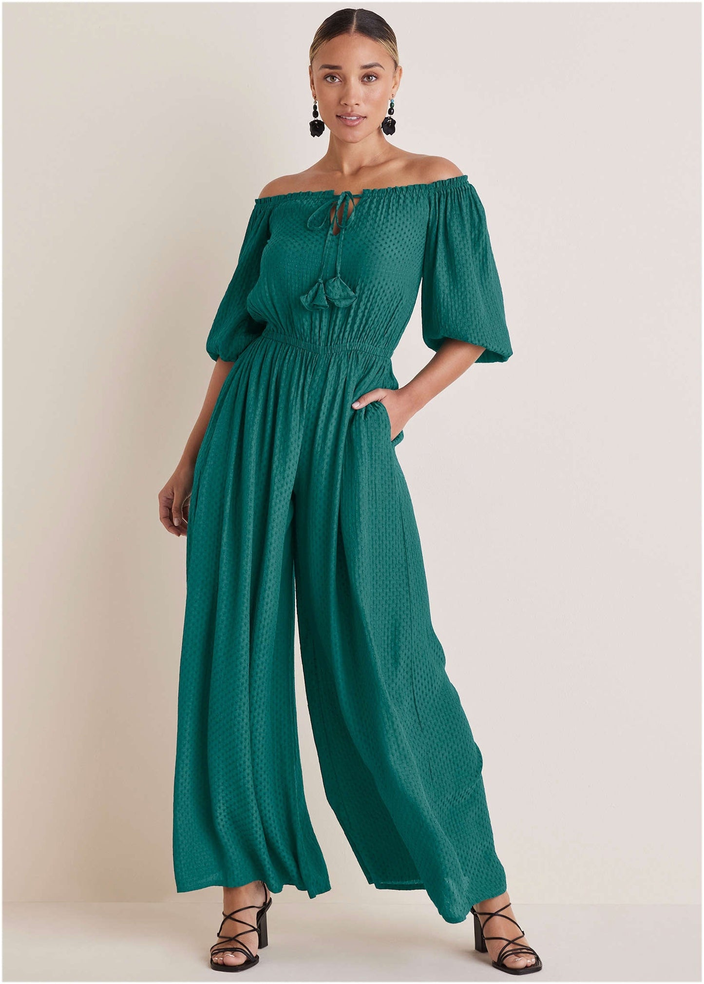 Off-The-Shoulder Jumpsuit - Teal Green | Venus Limited Edition