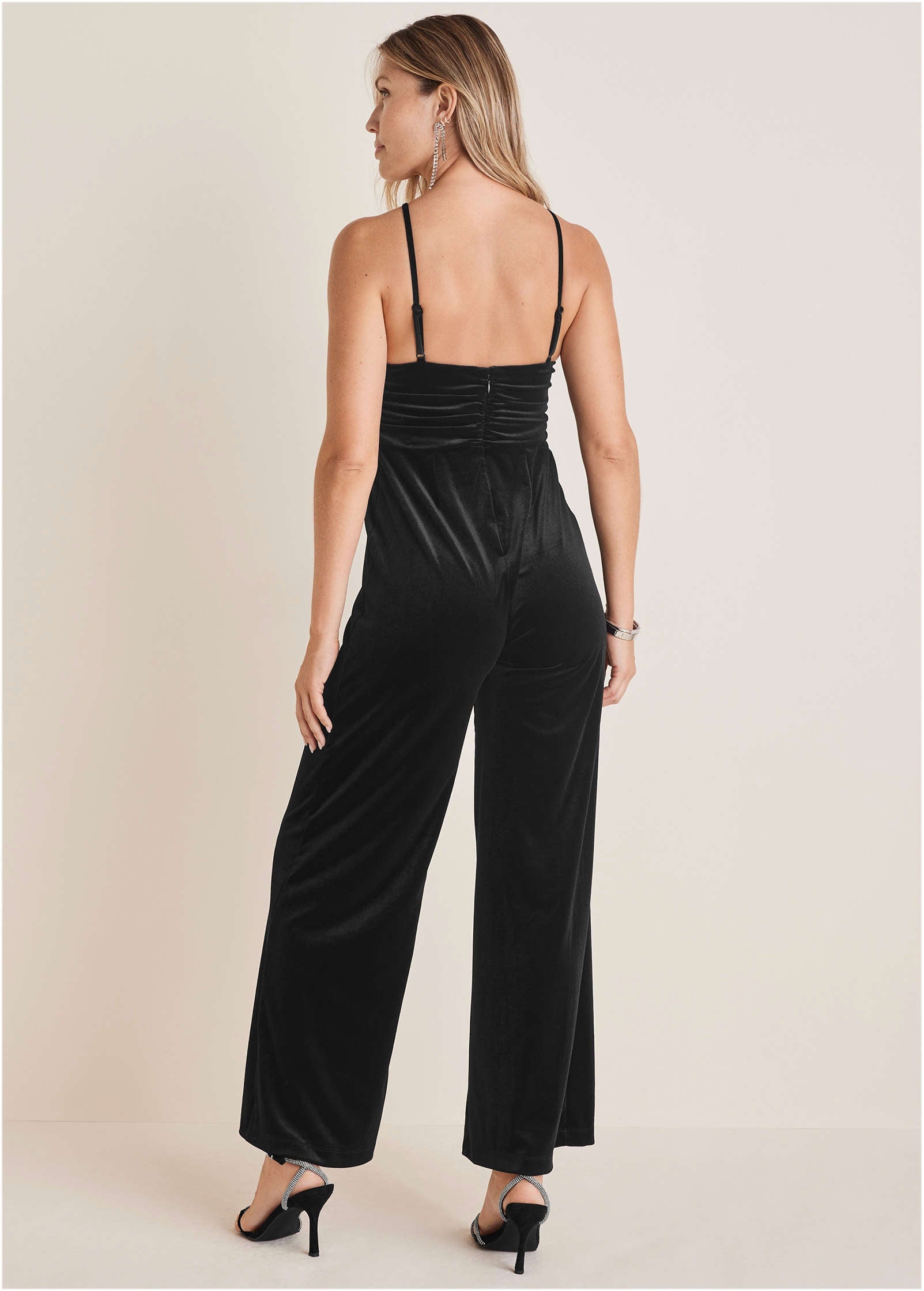 Stretch Velvet Halter Jumpsuit - Black | Venus Sale