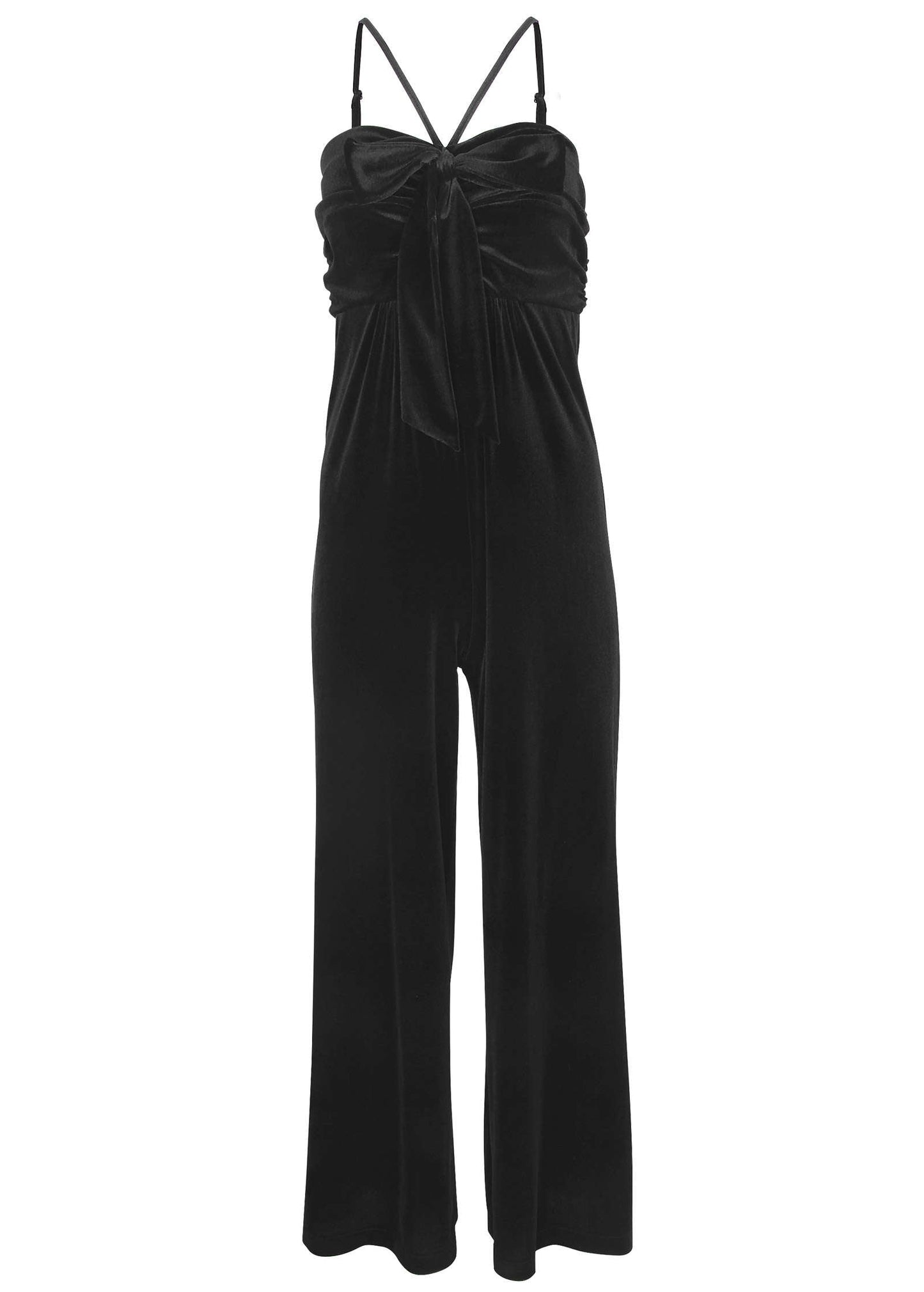 Stretch Velvet Halter Jumpsuit - Black | Venus Sale