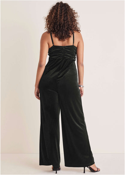 Stretch Velvet Halter Jumpsuit - Black | Venus Sale