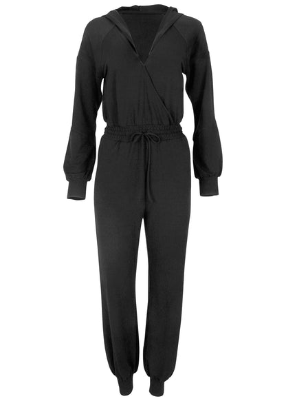 Casual Hooded Jumpsuit - Jet Black | Venus Cost Saving