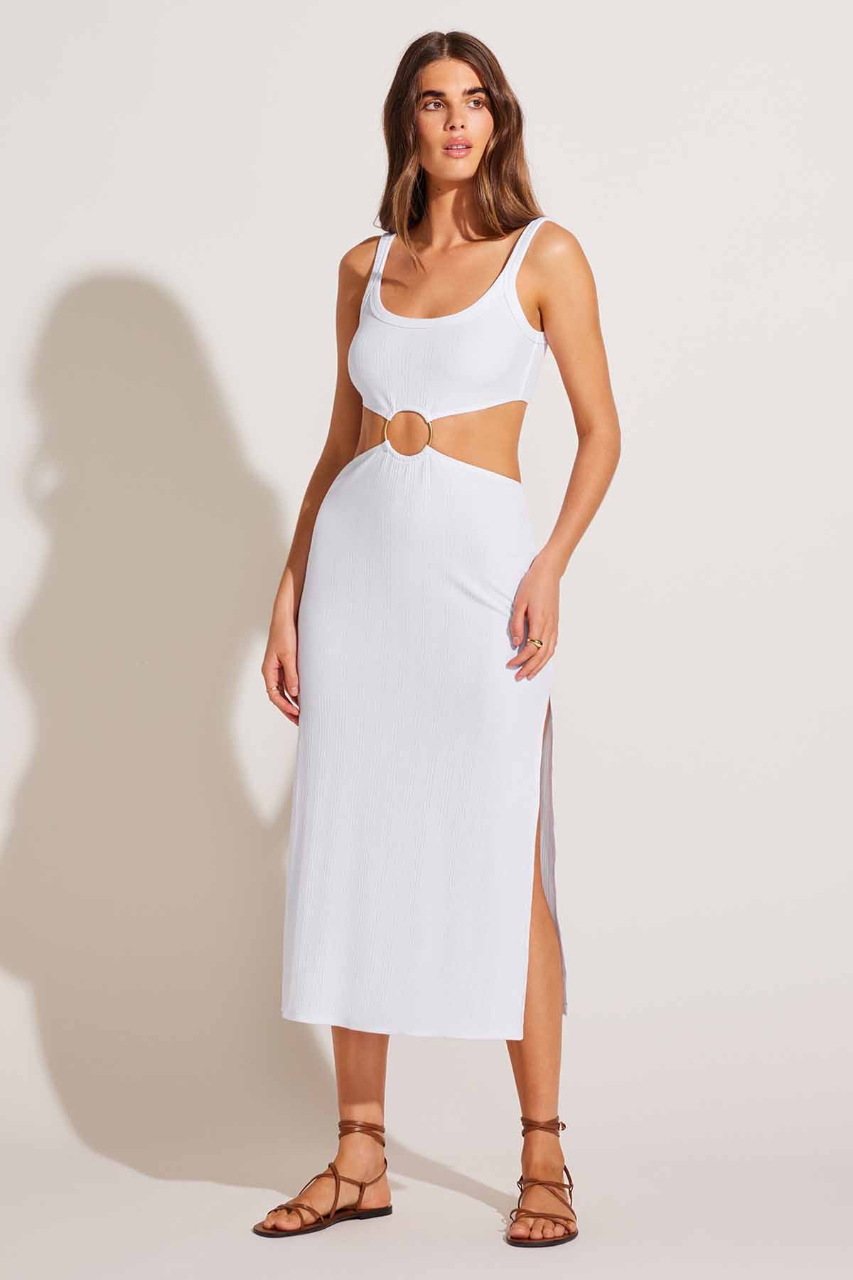 The Icon Cutout Dress White Organic Rib | Venus Customer Favorite