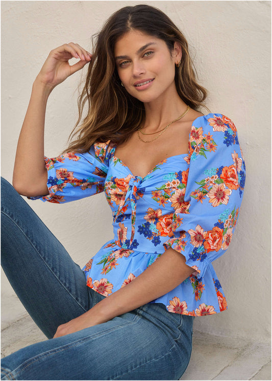 Peplum Sweetheart Top Voyage Bouquet Border | Venus Sale