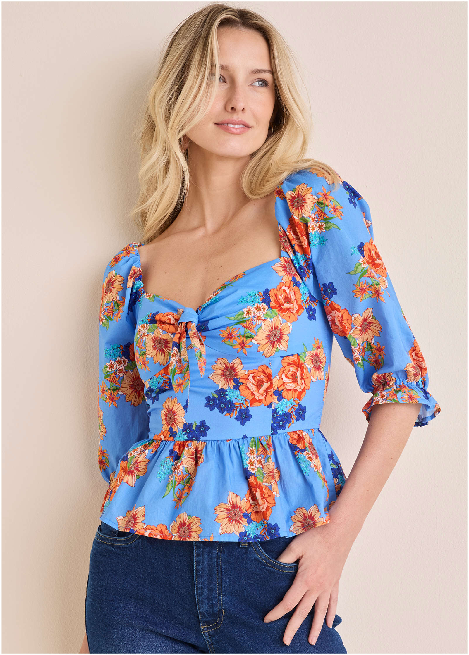 Peplum Sweetheart Top Voyage Bouquet Border | Venus Sale