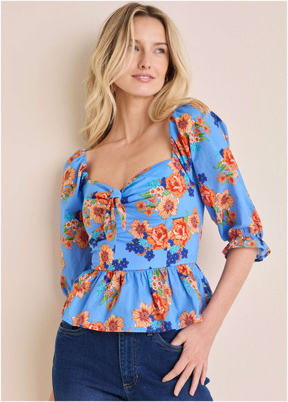 Peplum Sweetheart Top Voyage Bouquet Border | Venus Sale