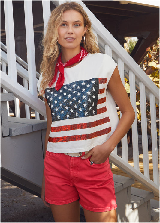 Stars And Stripes Sequin Top Cloud Dancer | Venus Value