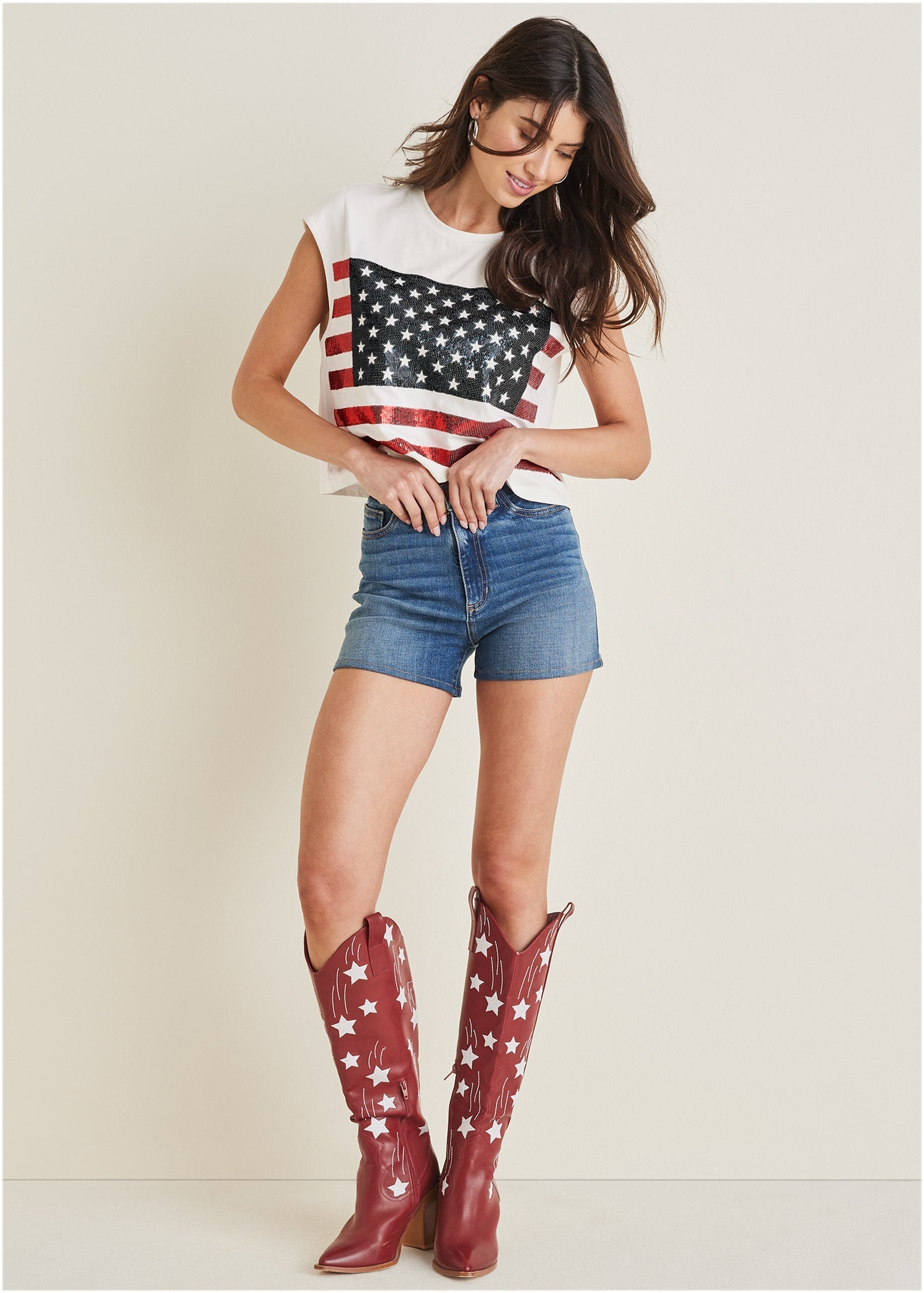 Stars And Stripes Sequin Top Cloud Dancer | Venus Value